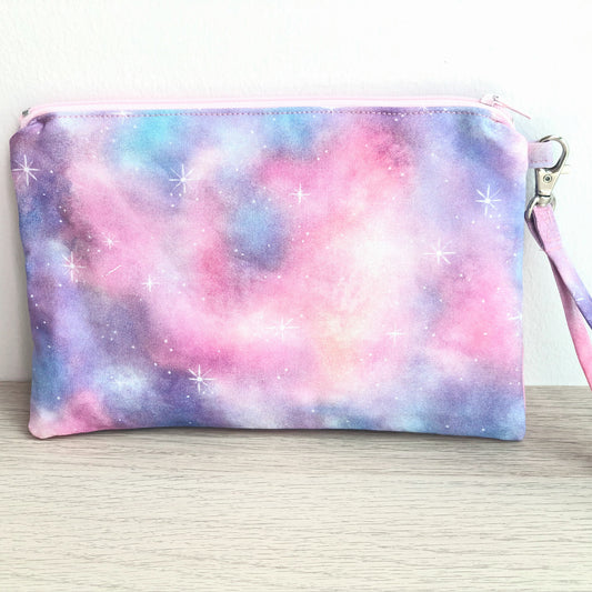 Pink Purple Galaxy Rectangle Zipper Pouch With Strap- P9