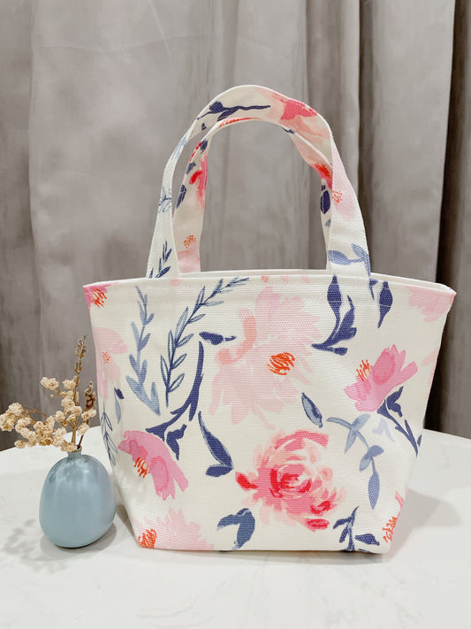 Watercolour Pink Floral Small Tote Bag - TB32