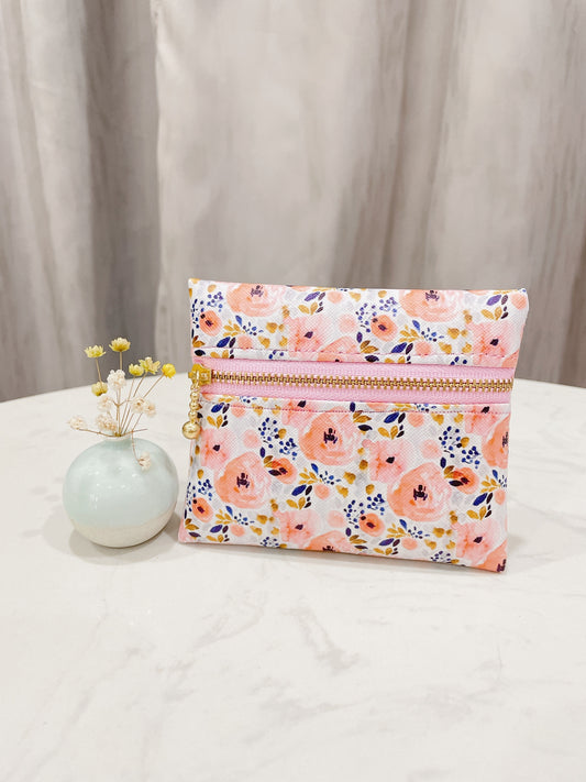 Pink Floral Water Resistant Zipper Pouch - P17