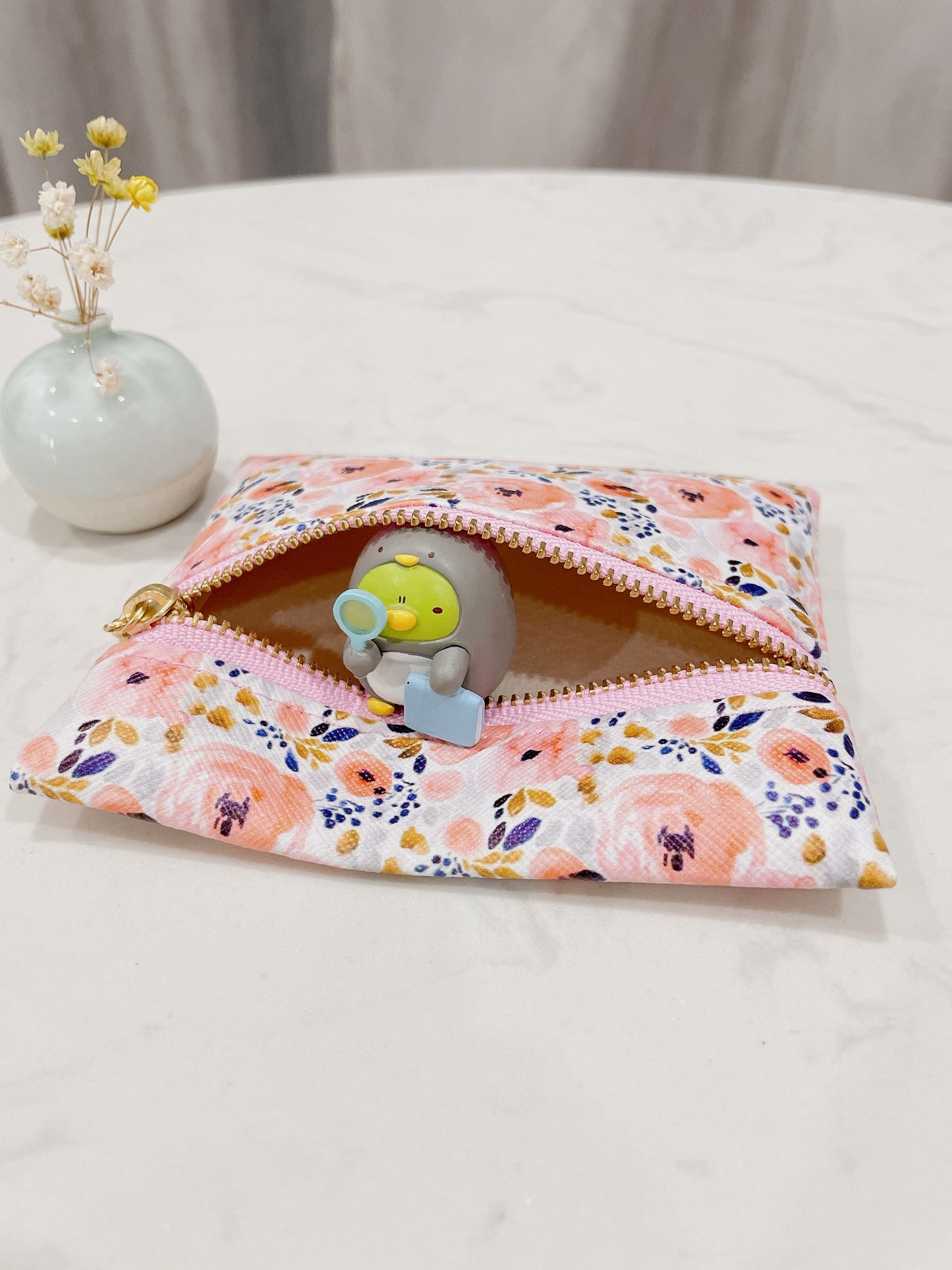 Pink Floral Water Resistant Zipper Pouch - P17