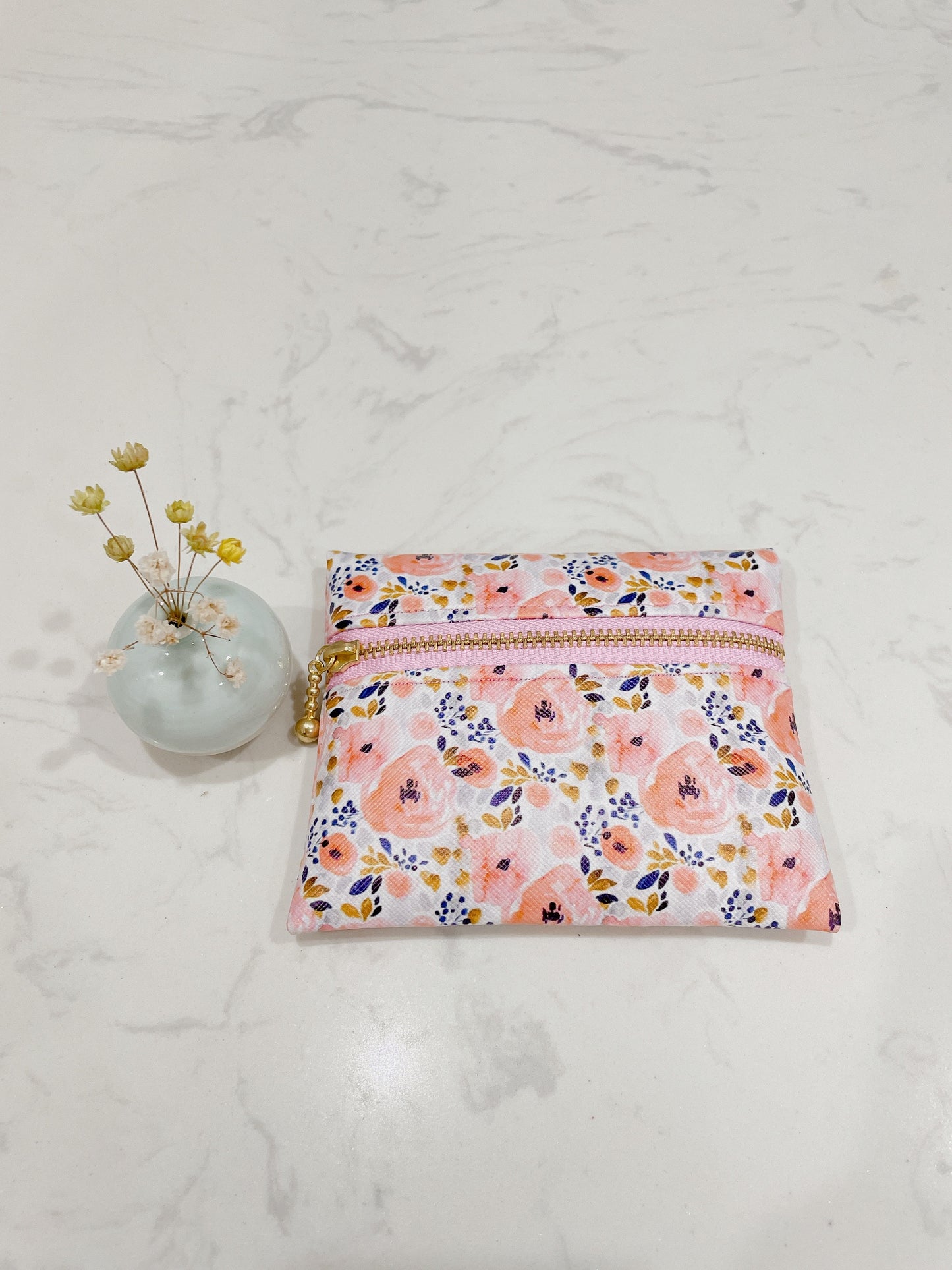 Pink Floral Water Resistant Zipper Pouch - P17